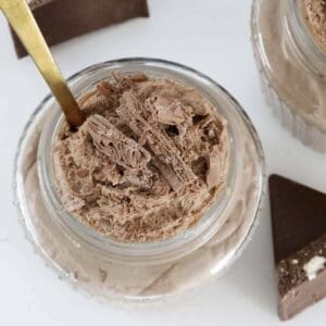 A Flake bar crumbled over a jar of homemade Toblerone mousse.