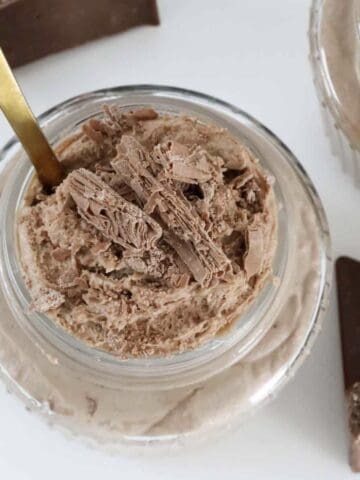 A Flake bar crumbled over a jar of homemade Toblerone mousse.