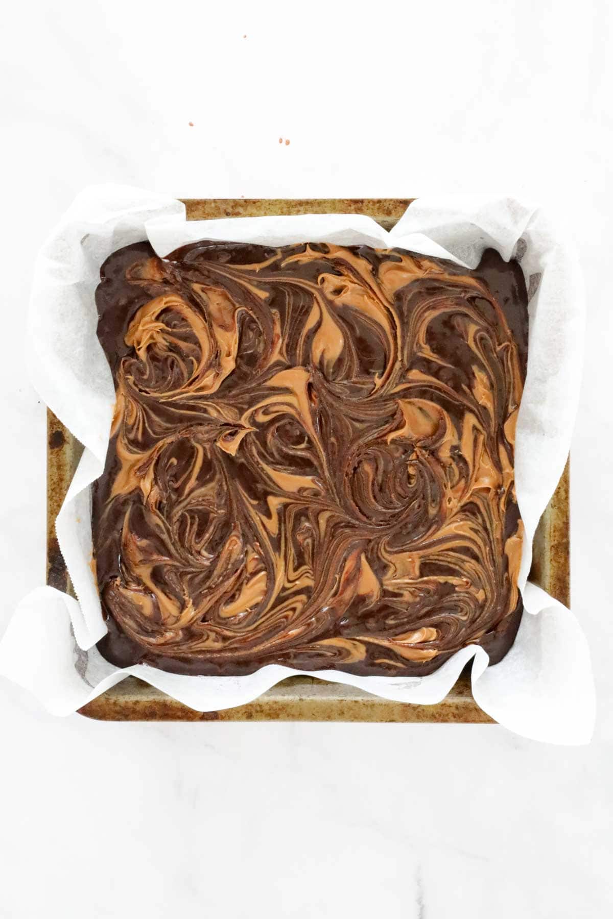 The Biscoff spread swirled through the brownie mixture.
