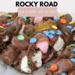 Rocky Road loaded with gummi bears, poppng candy and mini M&M's.