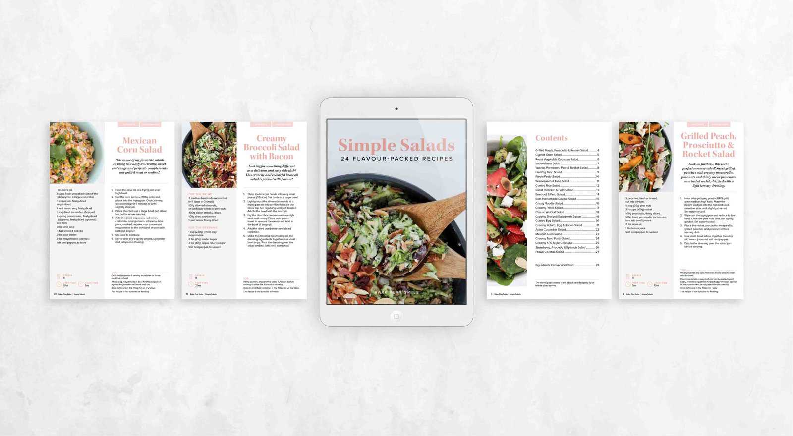 A collage of pages from a salads cookbook