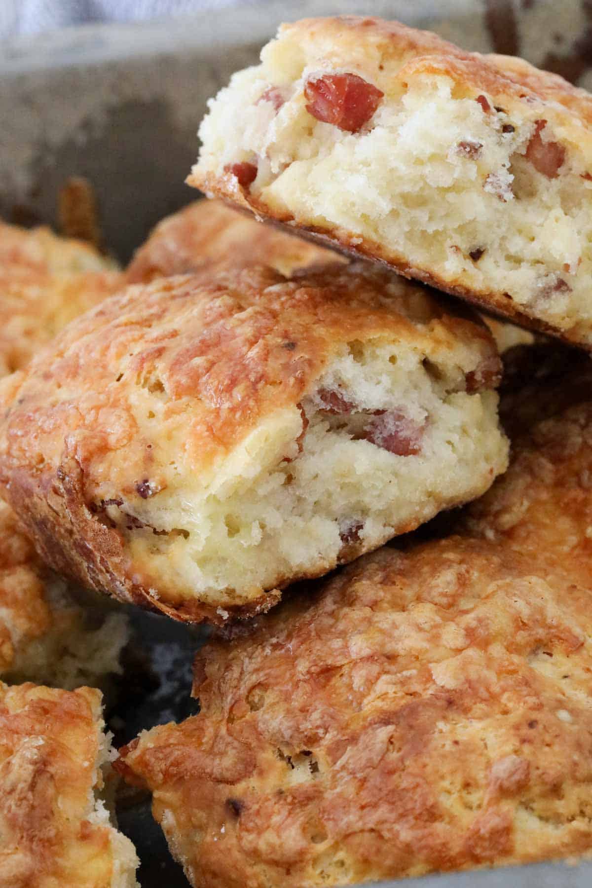 A pile of bacon and cheese scones.