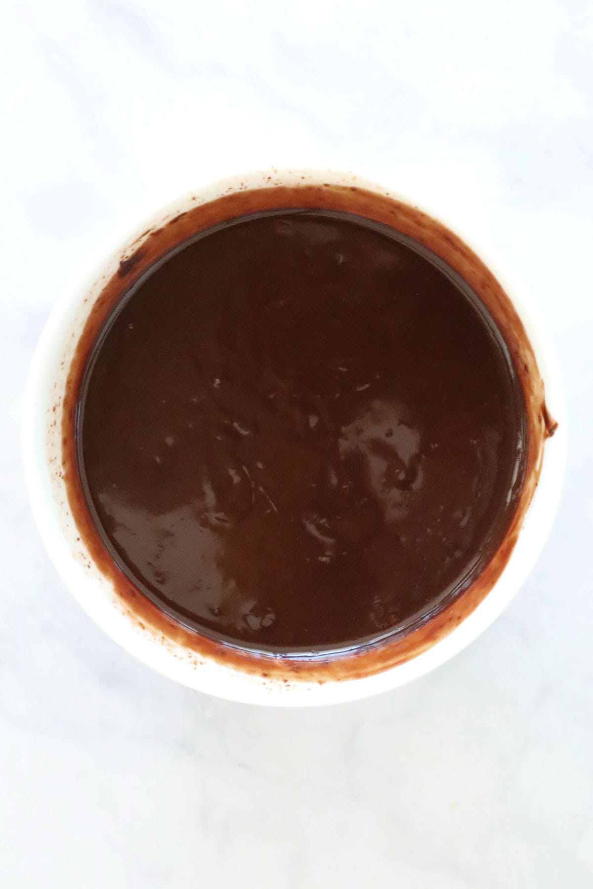 The combined chocolate and cream mixture.