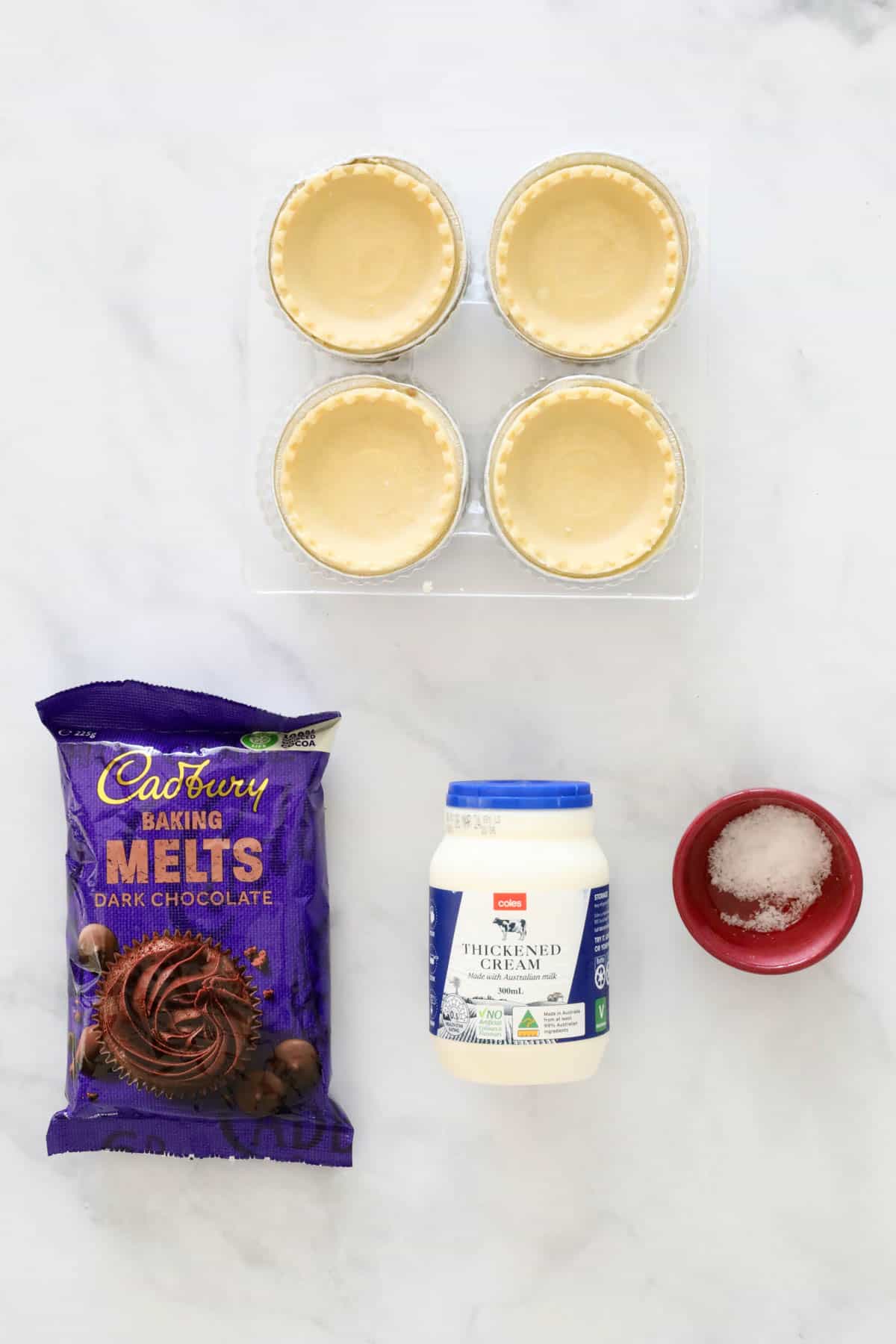 The four ingredients needed to make mini tartlets.