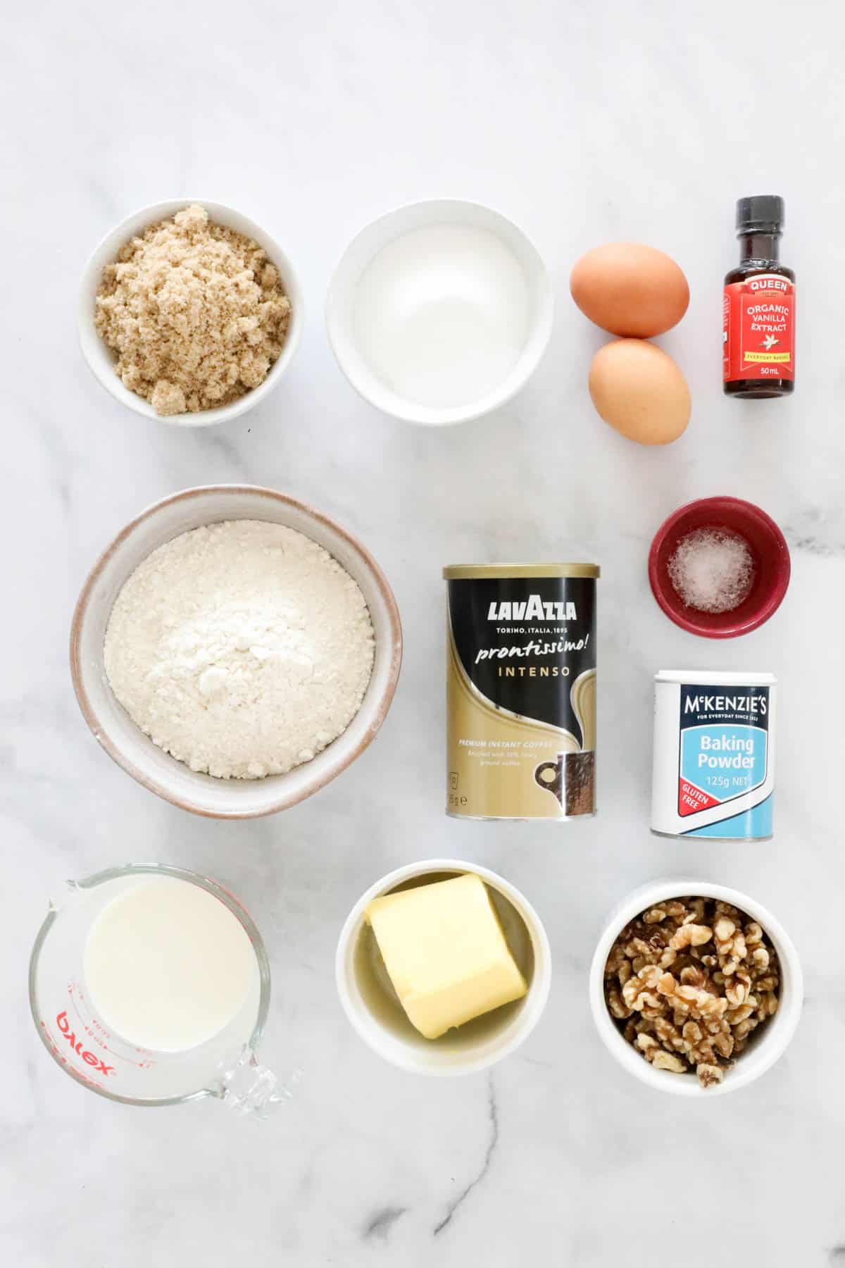 Ingredients set out on a bench top.