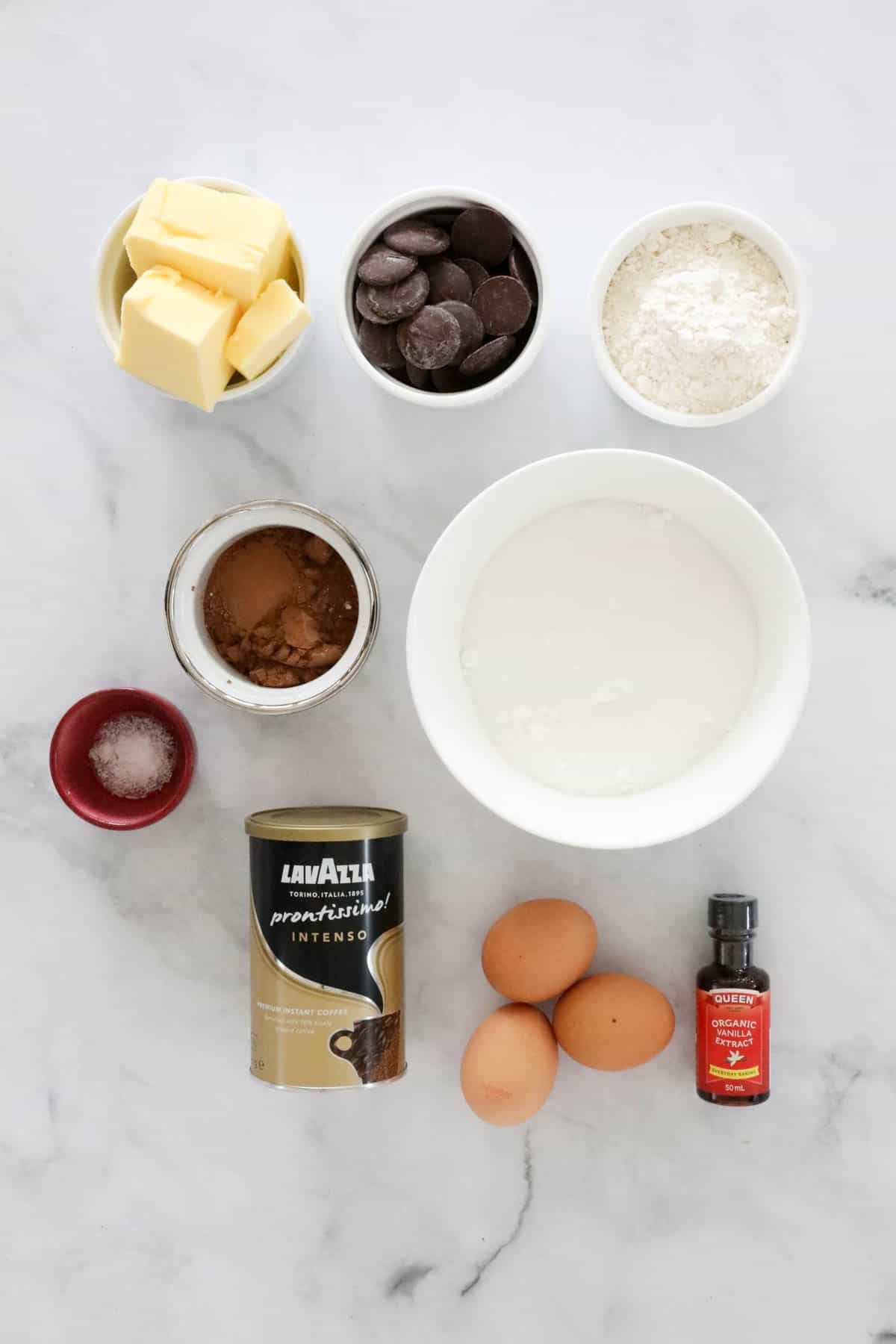 Ingredients needed to make the recipe weighed and measured and placed in individual bowls.