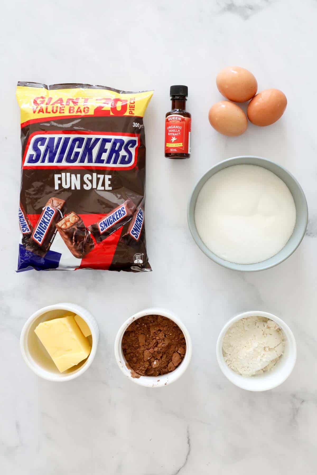 Ingredients needed to make the brownie recipe.