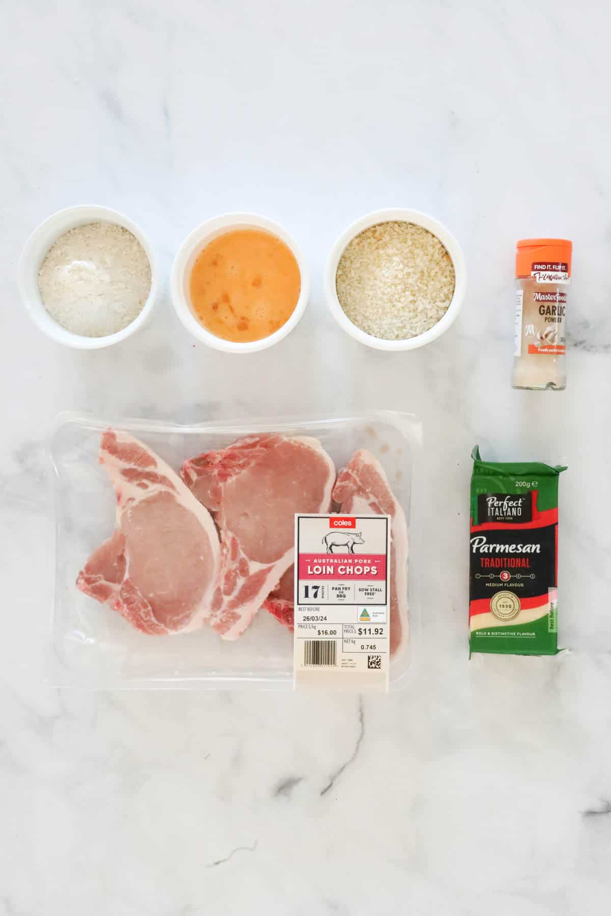 Ingredients needed to make the recipe placed in individual bowls.