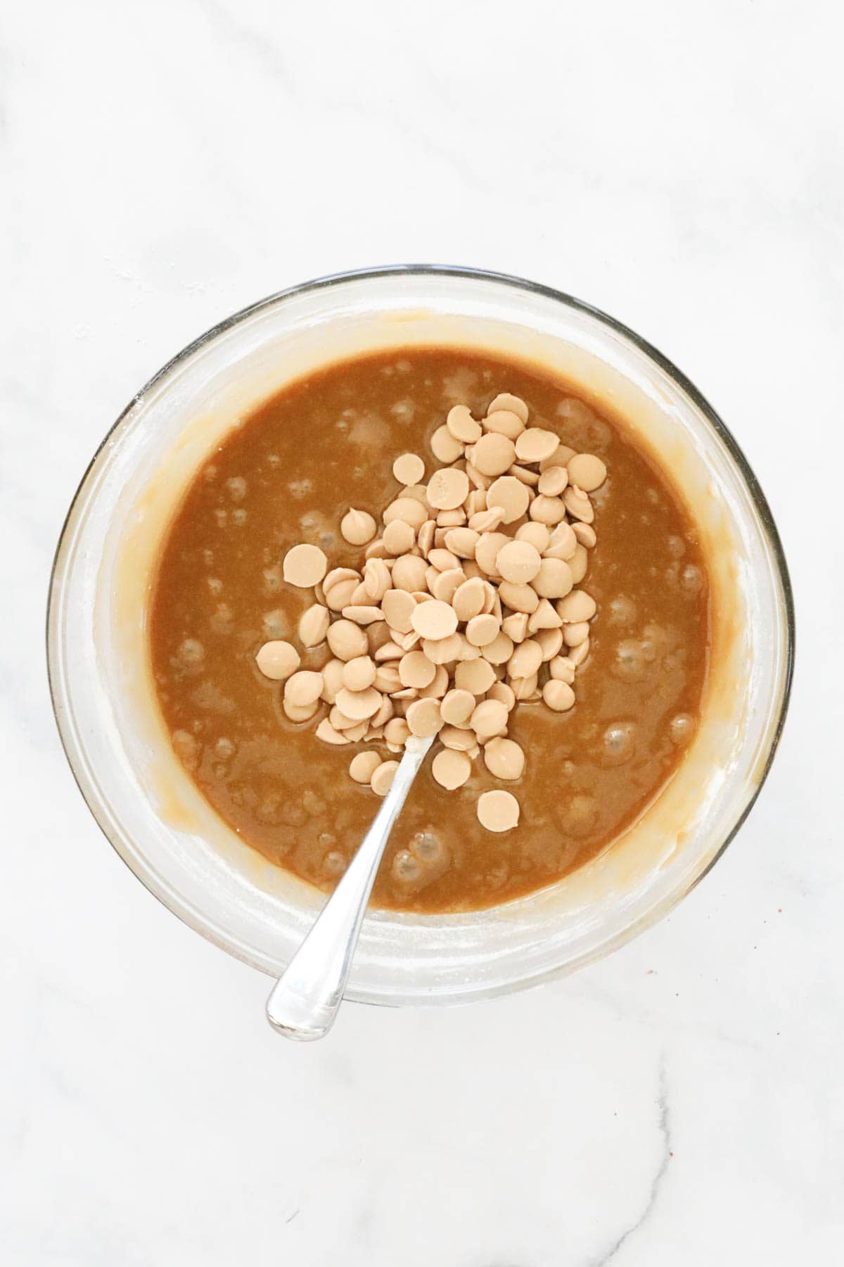 Butterscotch chips added to the blondie batter.