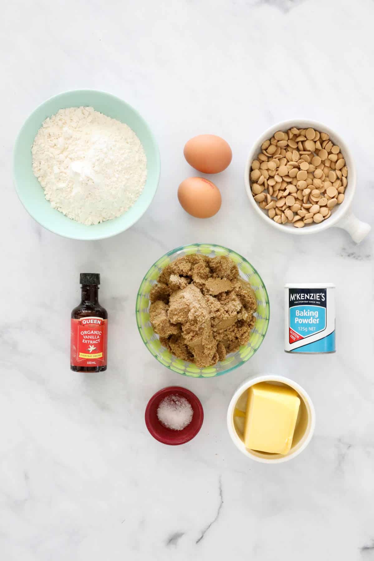 Ingredients needed to make the recipe measured out and placed in individual bowls.