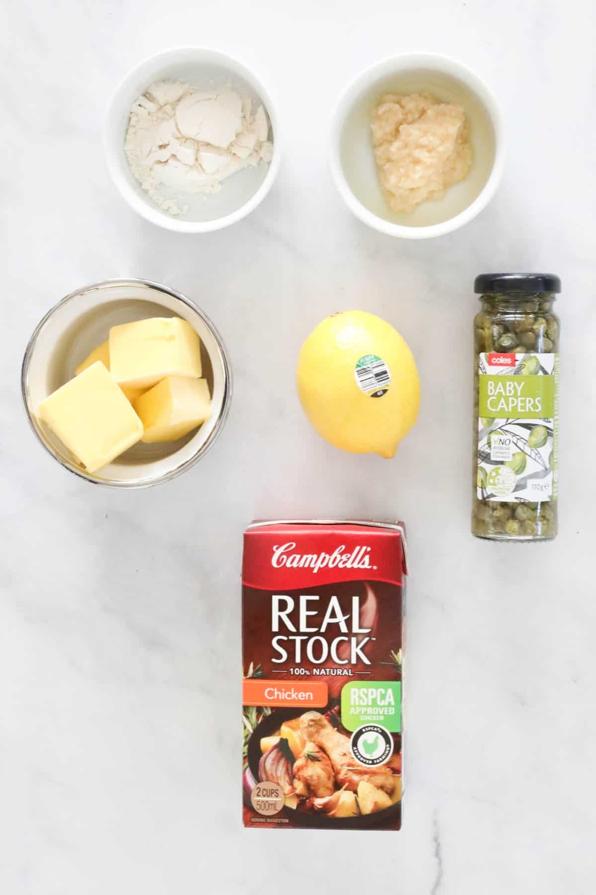 Ingredients for the caper, lemon and butter sauce.