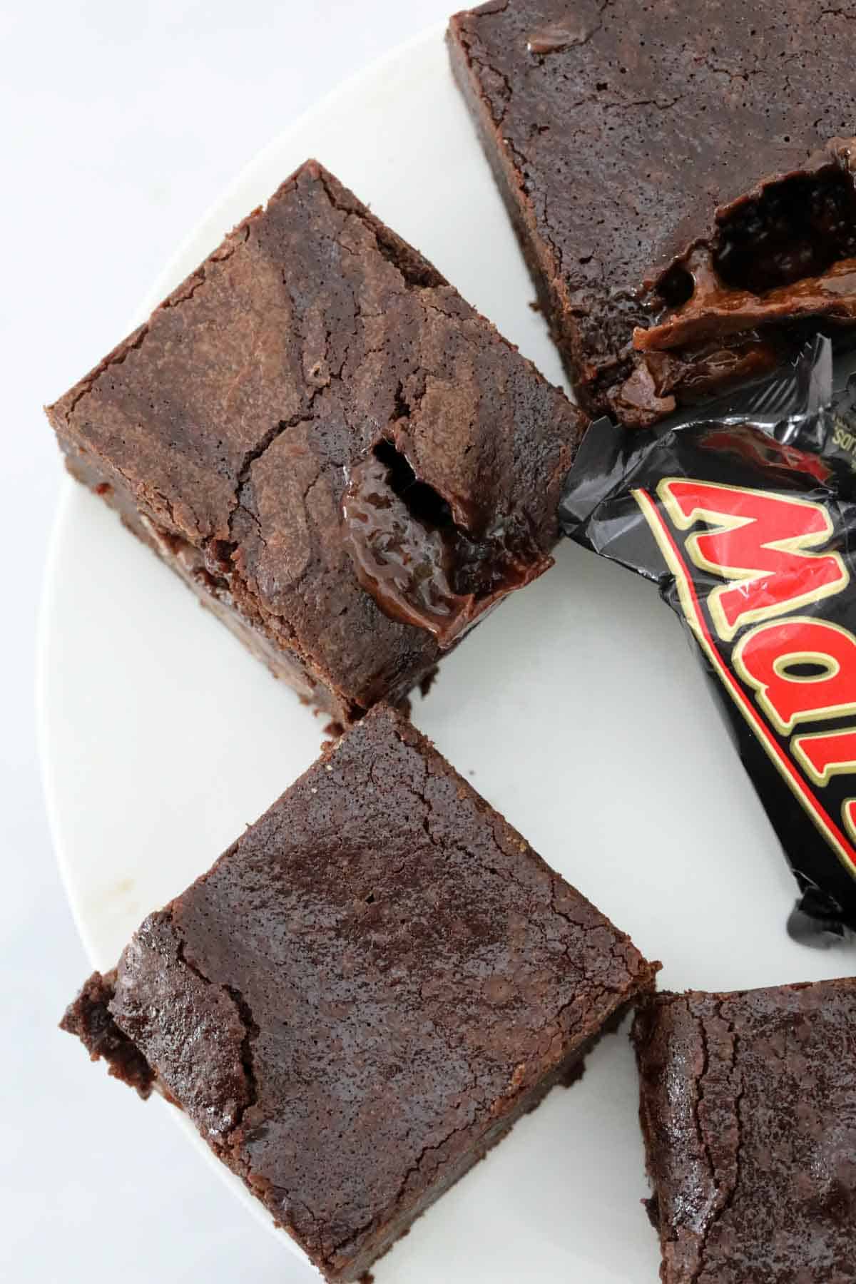 Overhead shot of Mars Bar Brownie squares.