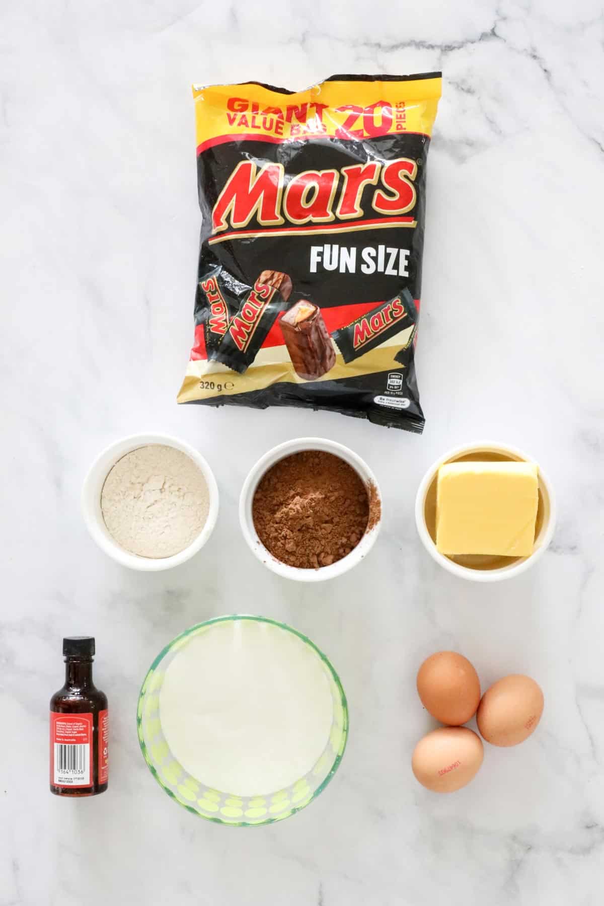 Ingredients set out on a bench top.