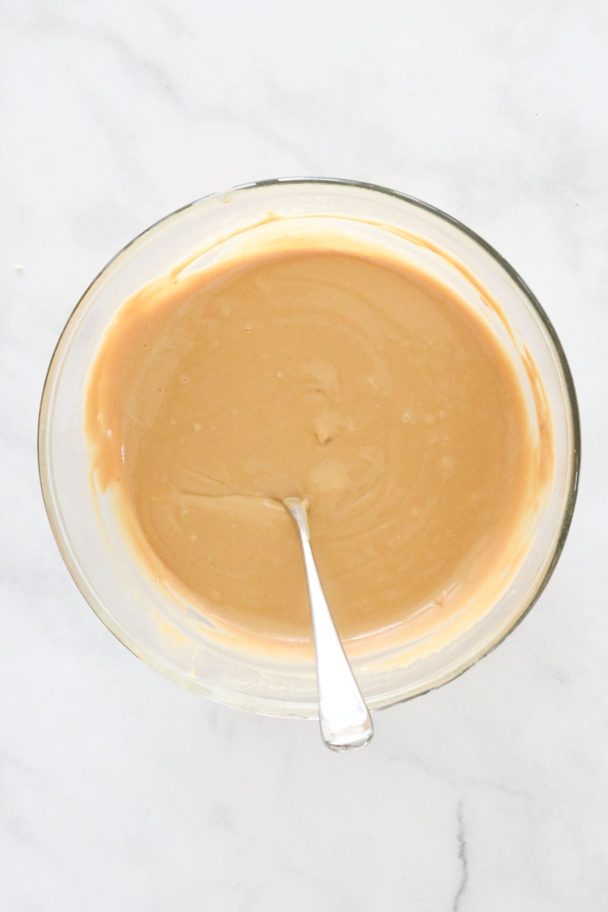 The melted butter, chocolate and peanut butter stirred until smooth.