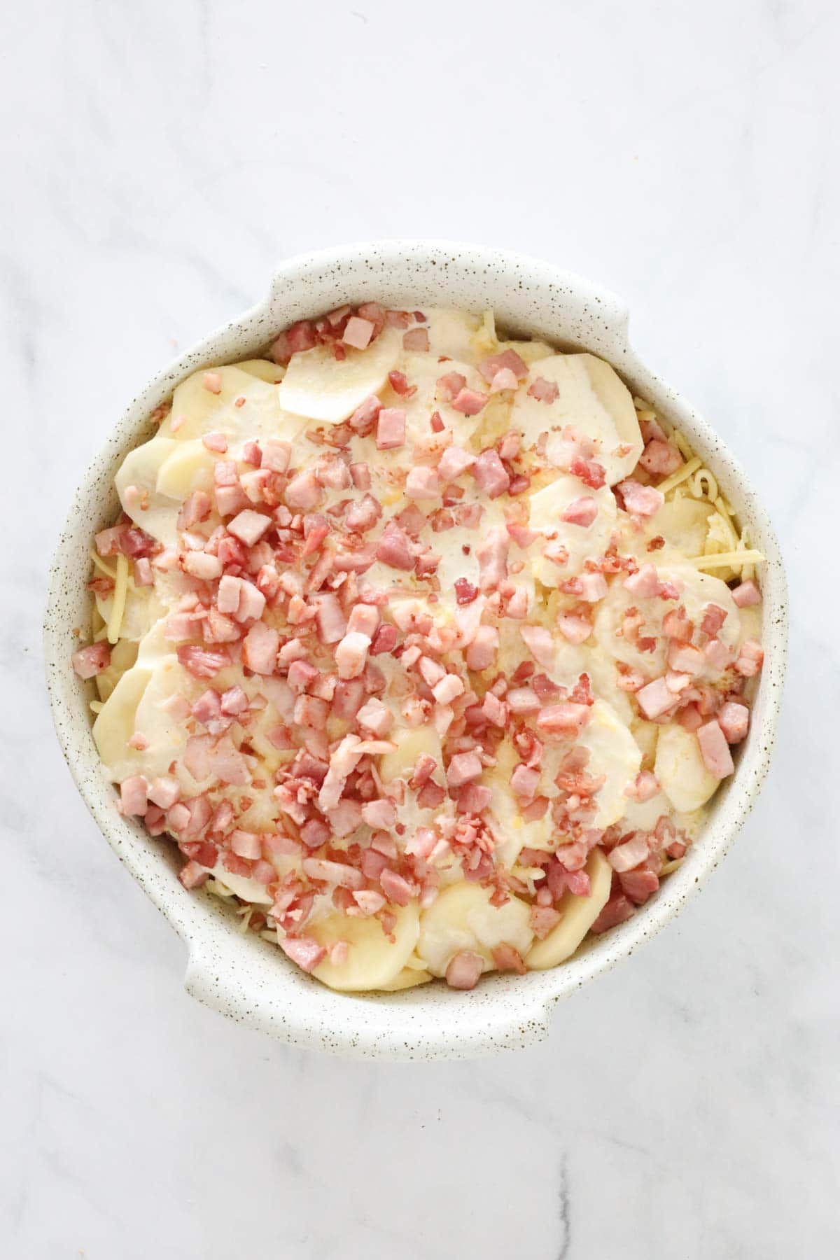 The layered potato bake ready for the oven.