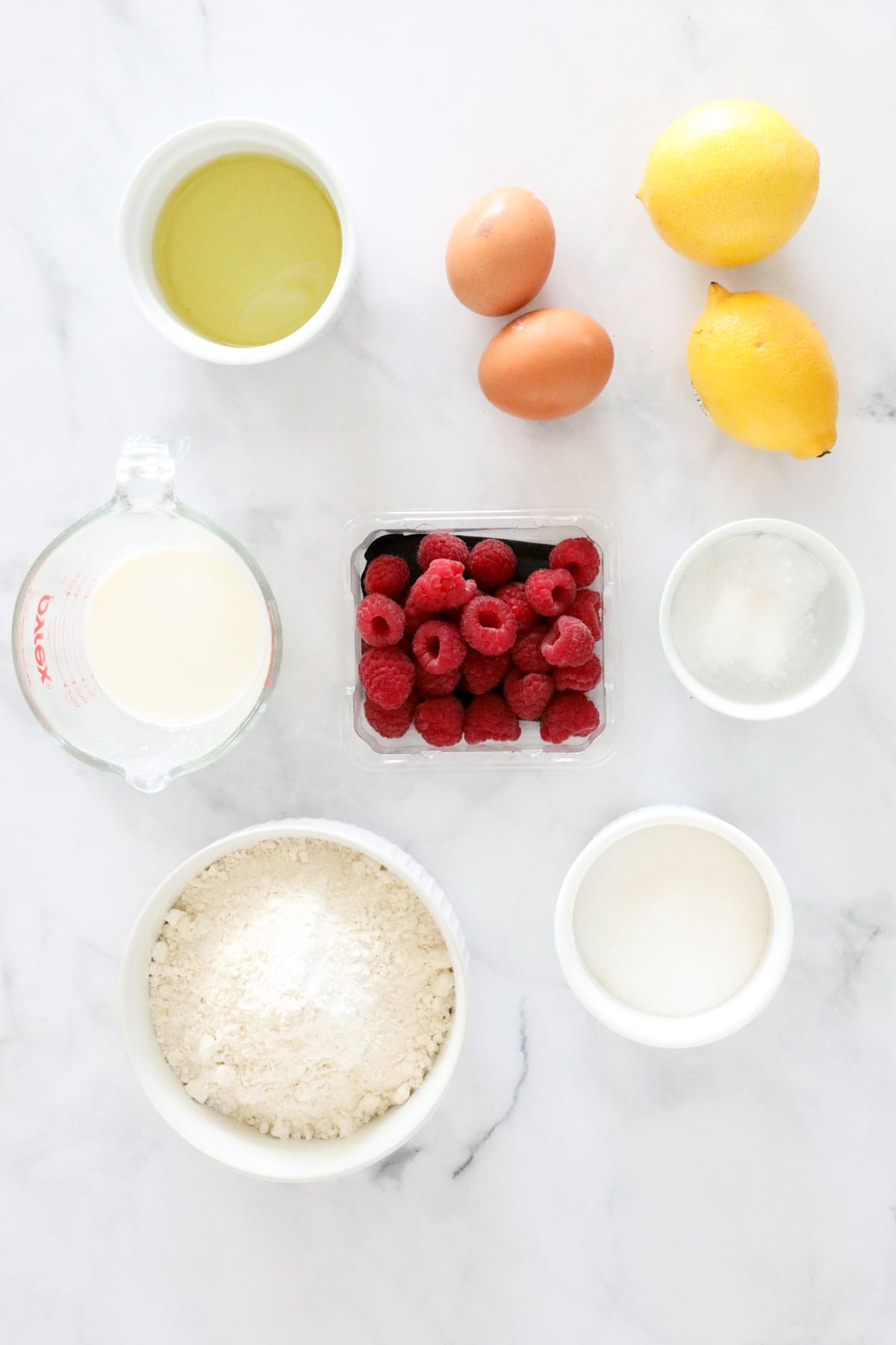 Ingredients weighed out and placed on a bench.