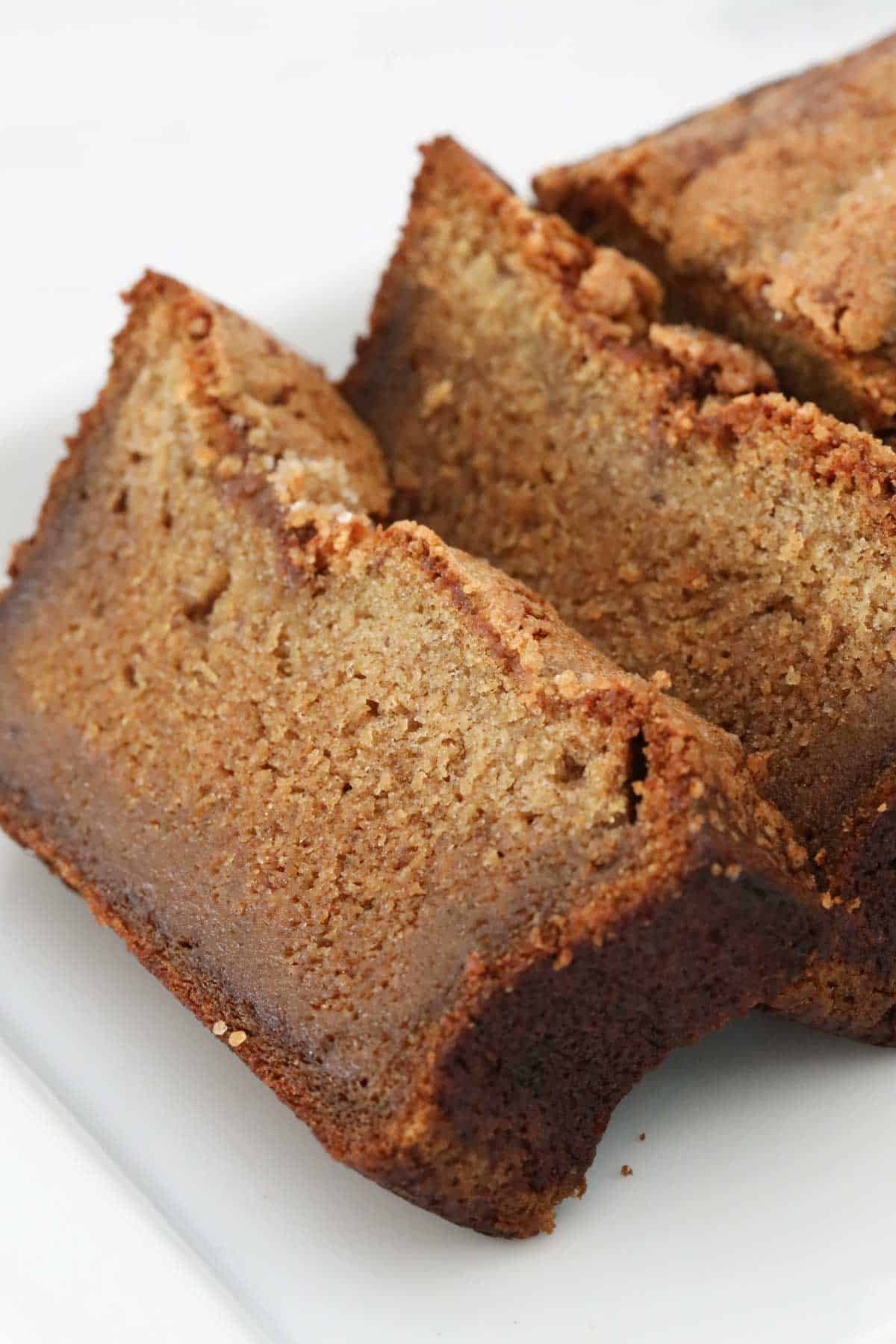 Thick slices of a moist Thermomix banana bread.