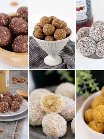 A collage of healthy bliss ball recipes.