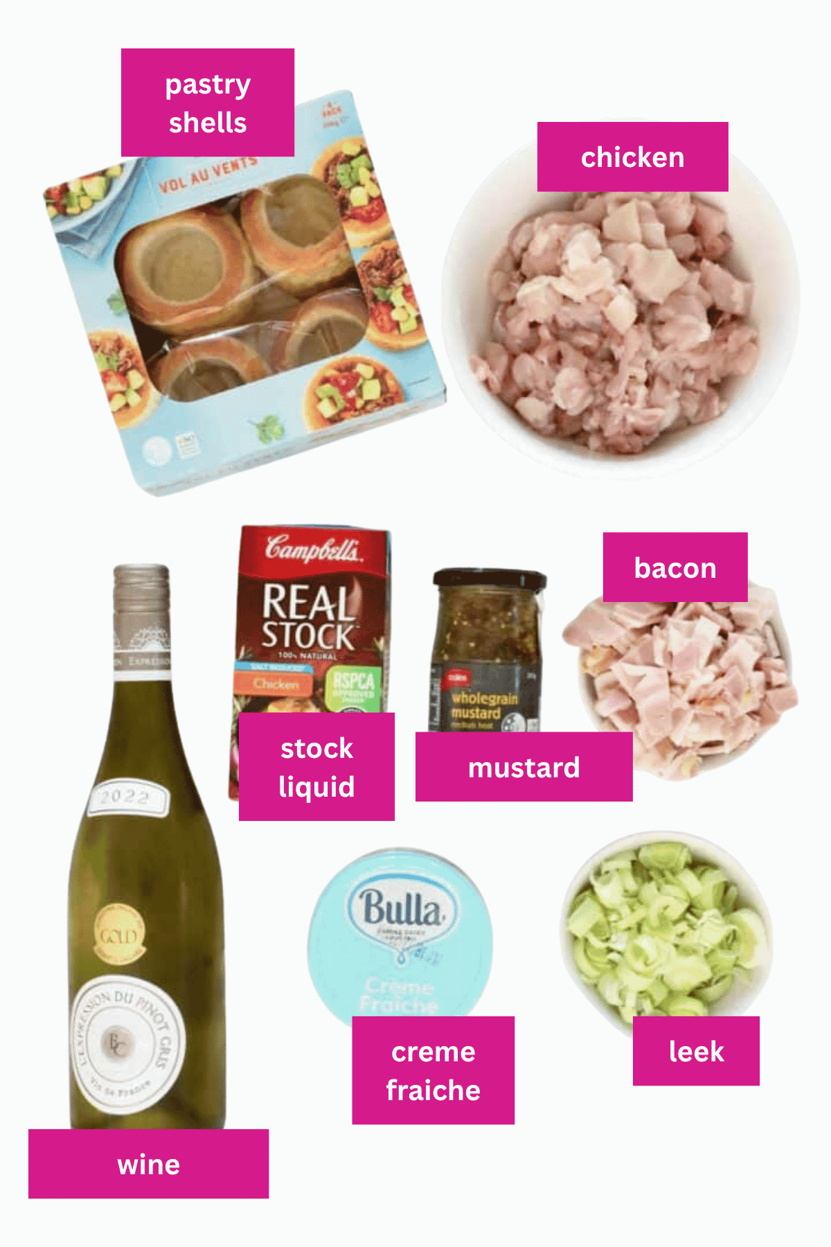 The ingredients for chicken vol au vents.