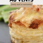 A flaky baked chicken vol au vent topped with melted cheddar.