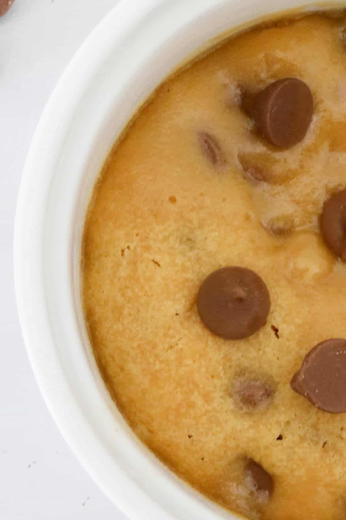 An overhead shot of a microwaved mug cake.