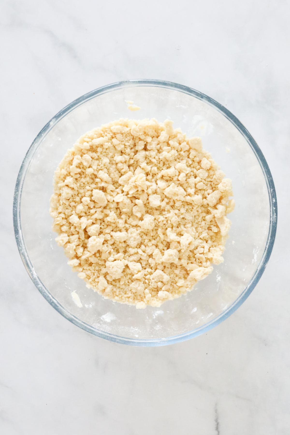 Butter rubbed in to the flour to resemble breadcrumbs.