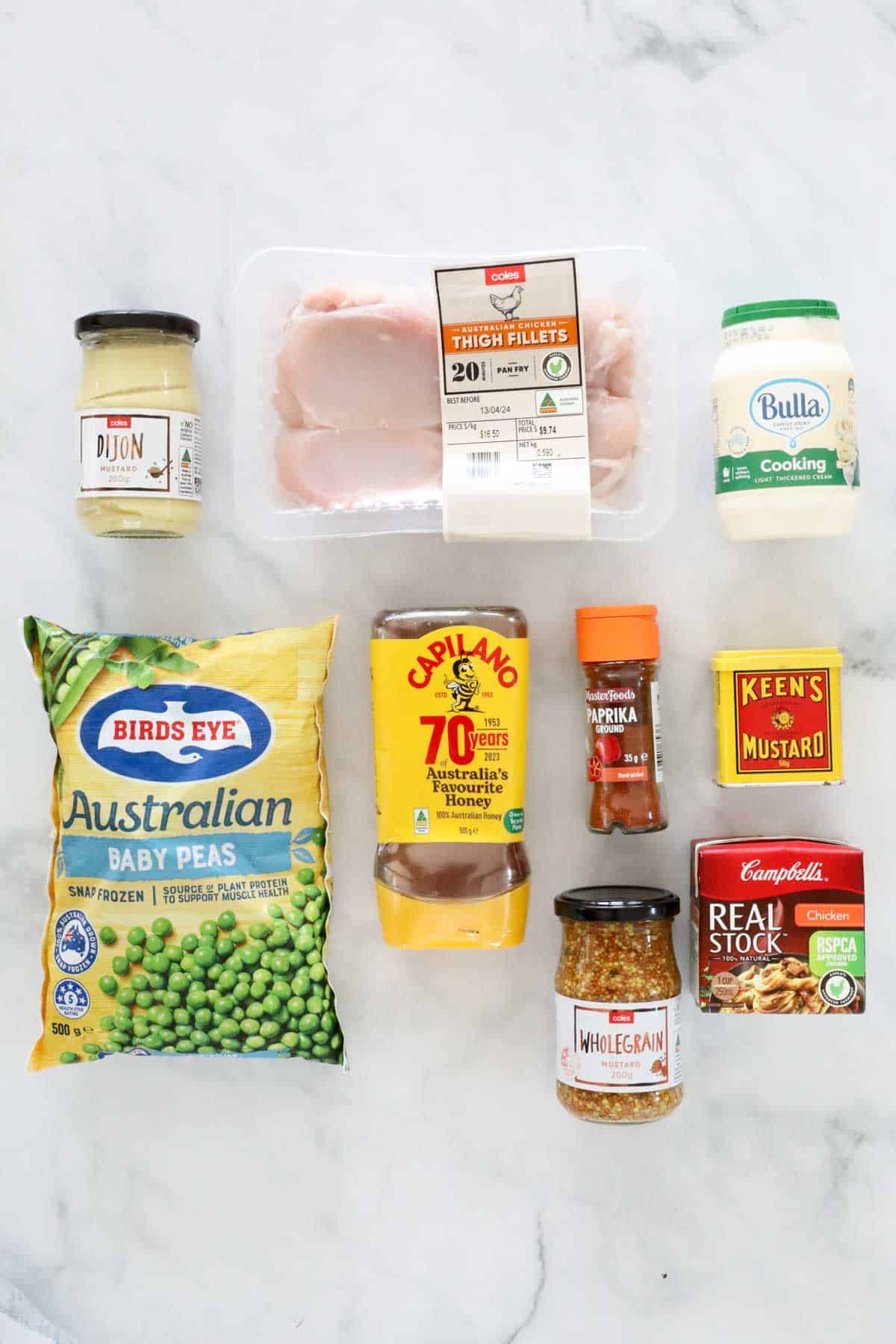 Ingredients for honey mustard chicken.