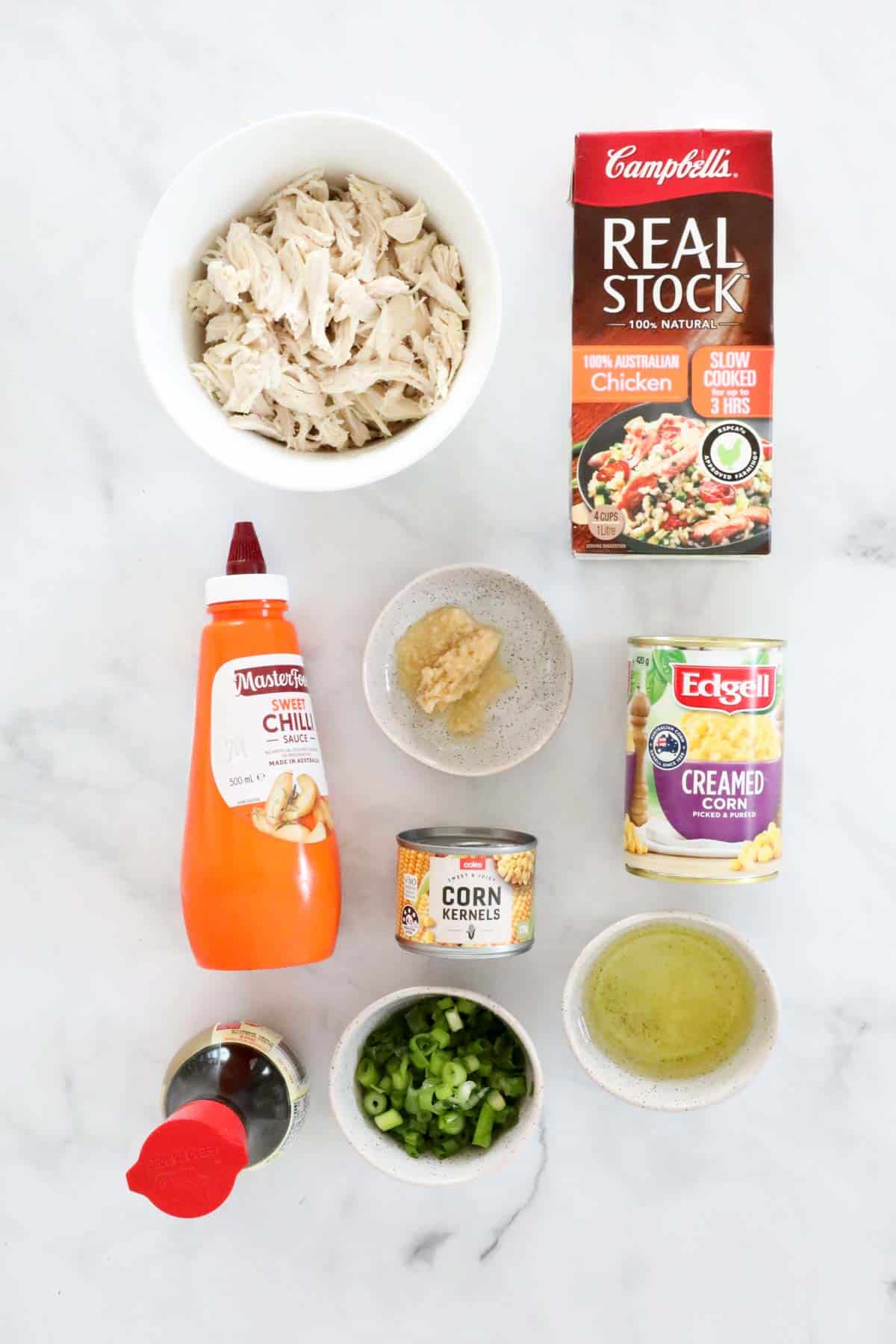 The ingredients for Chicken & Corn Soup.