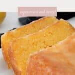 Three slices of a light and moist lemon loaf.