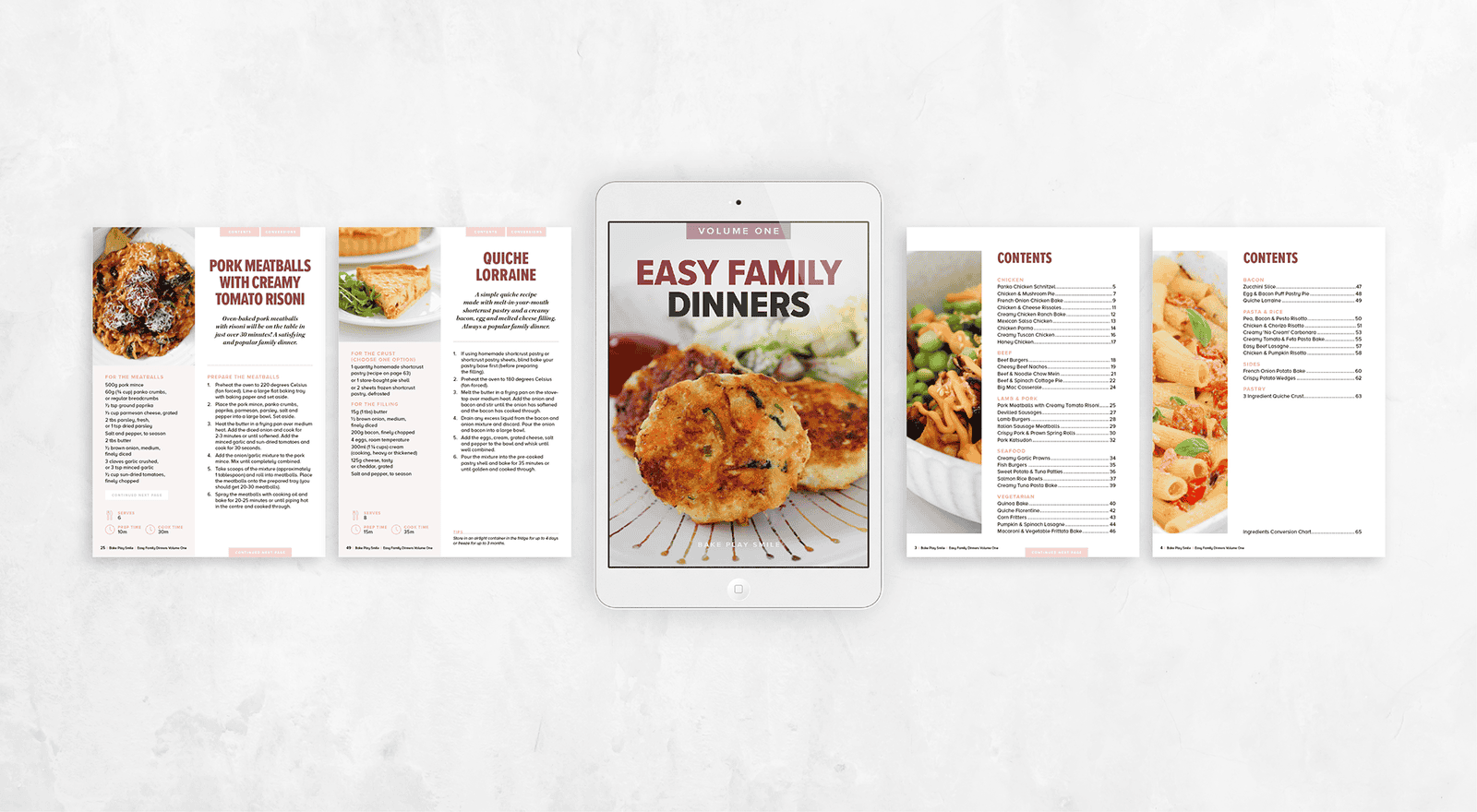 A collage of dinners recipes in an ebook.