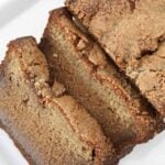 An overhead shot of slices of banana bread.