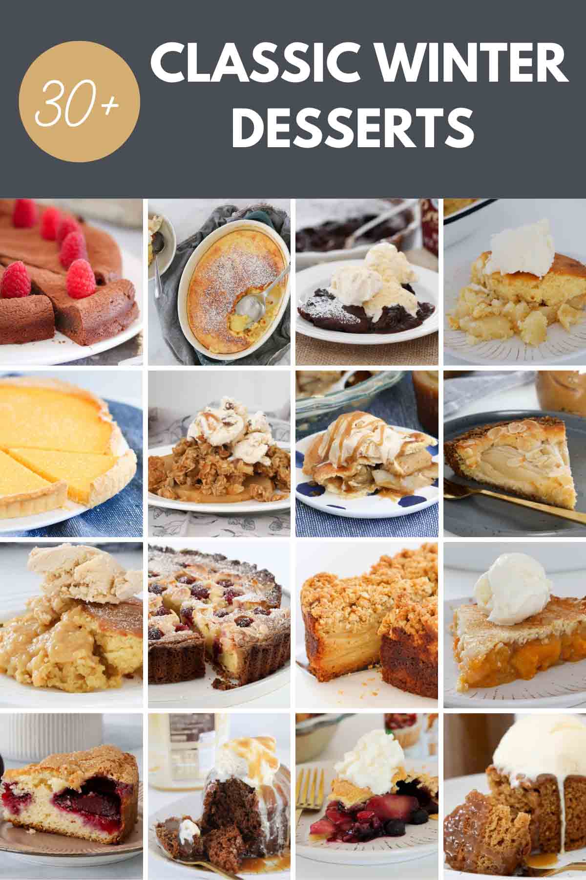 A collage of winter dessert recipes.