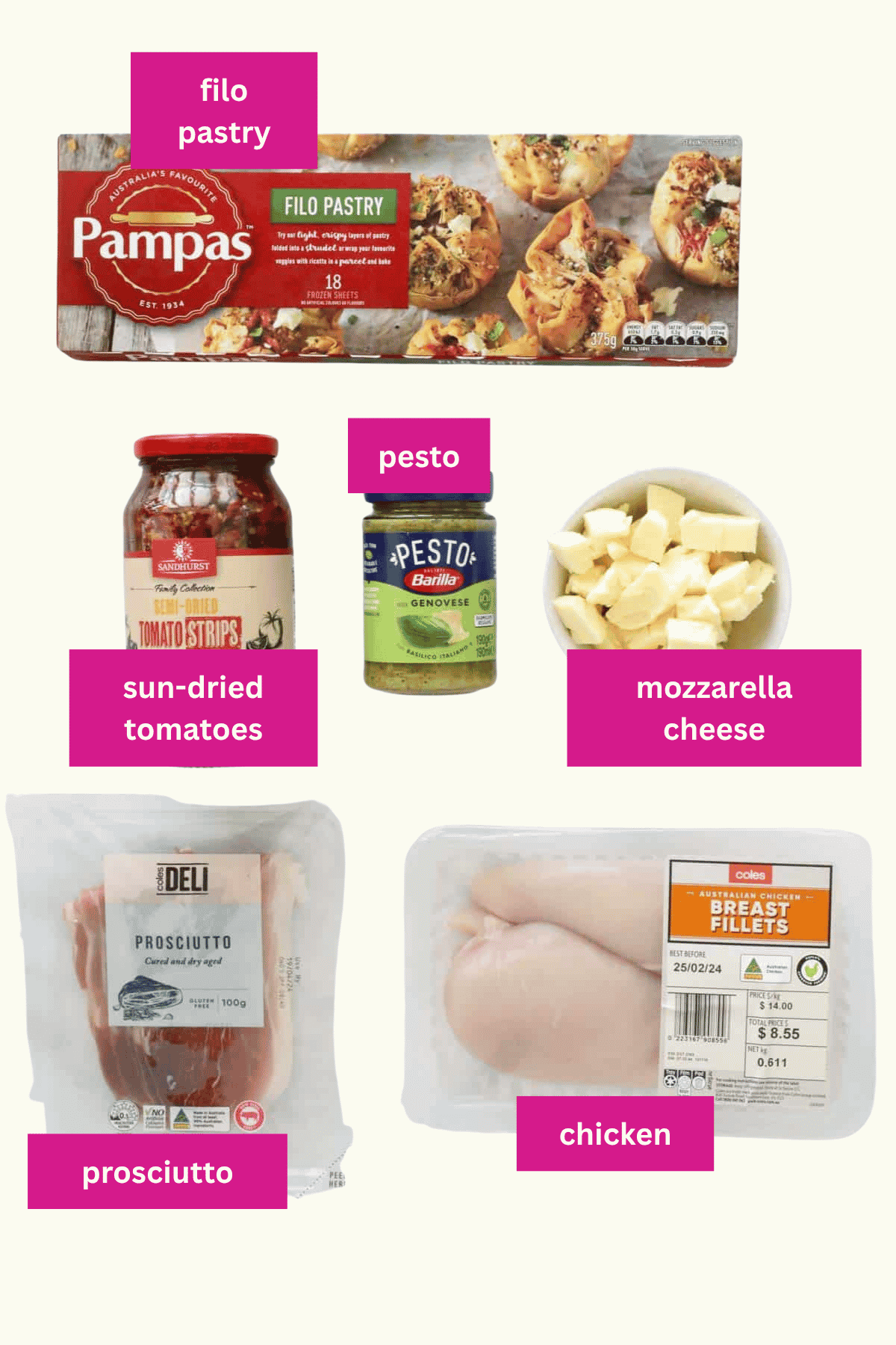 The ingredients for chicken filos.