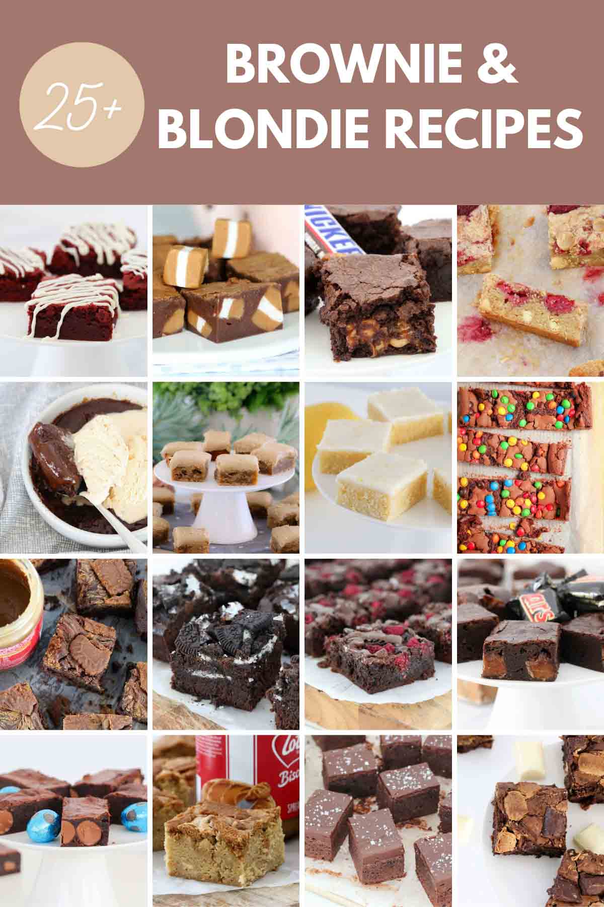 A collage of brownie and blondie recipes.