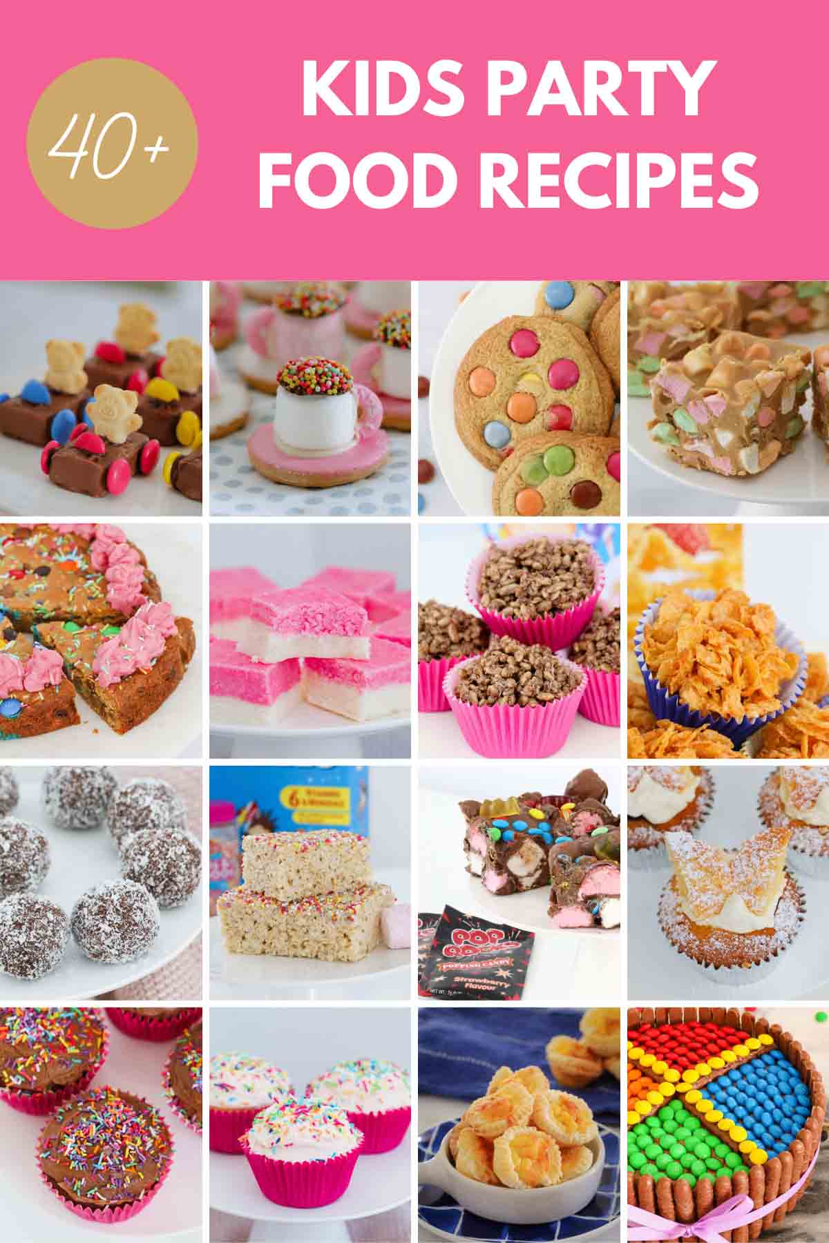 A collage of kids party food recipes.