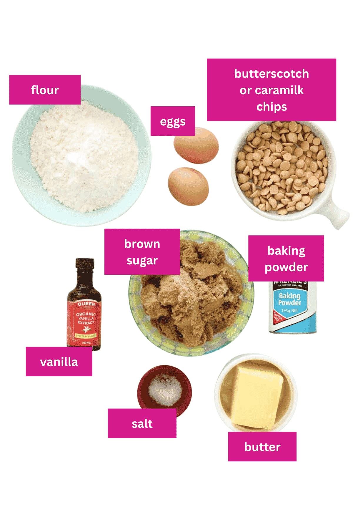 The ingredients for butterscotch blondie slice.