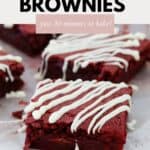 Red Velvet Brownie squares drizzled with white chocolate.