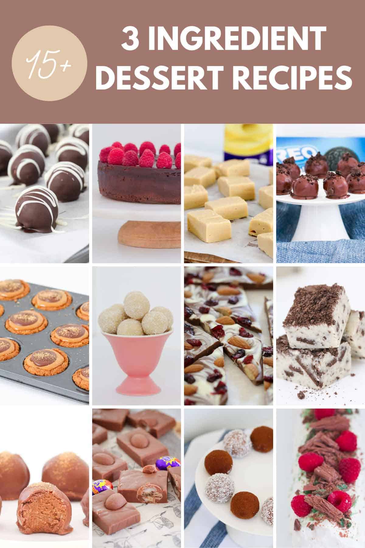 A collage of desserts that have been made with 3 ingredients.