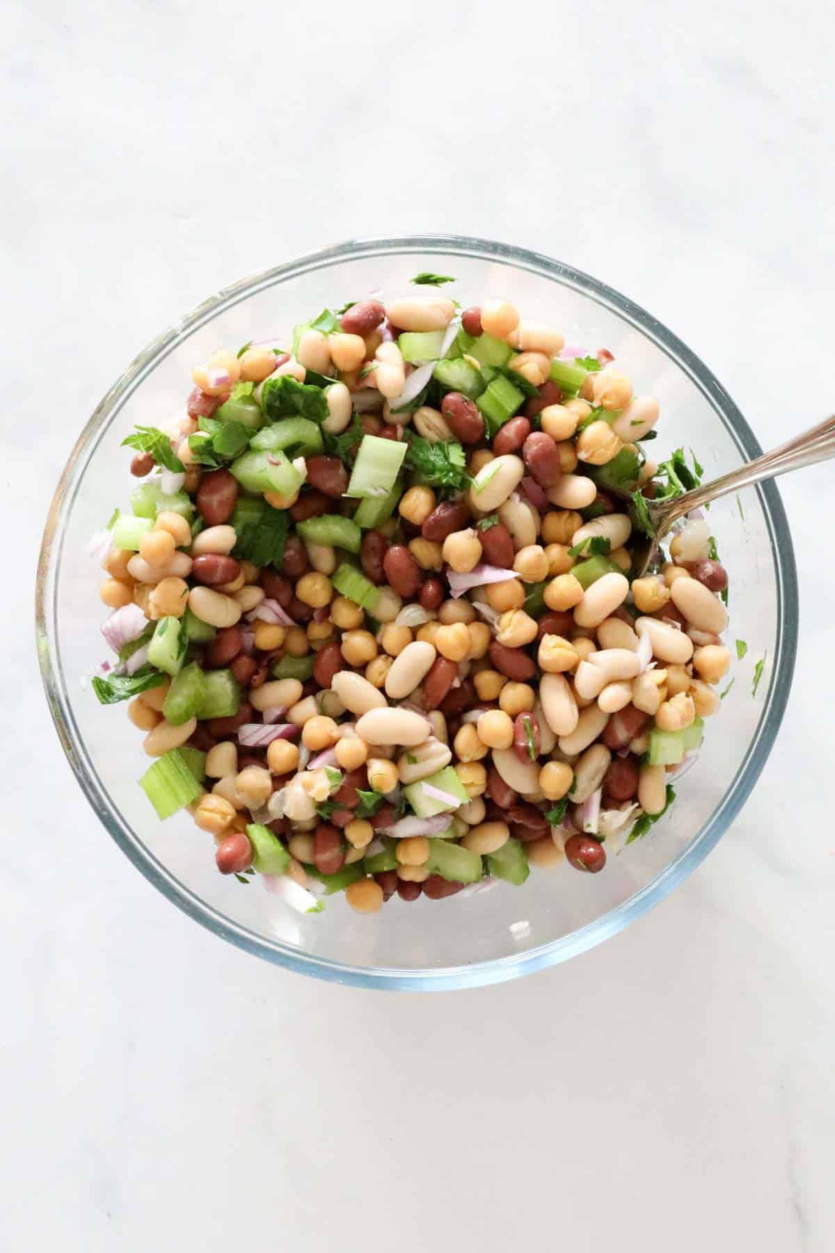 All ingredients mixed in a glass bowl.