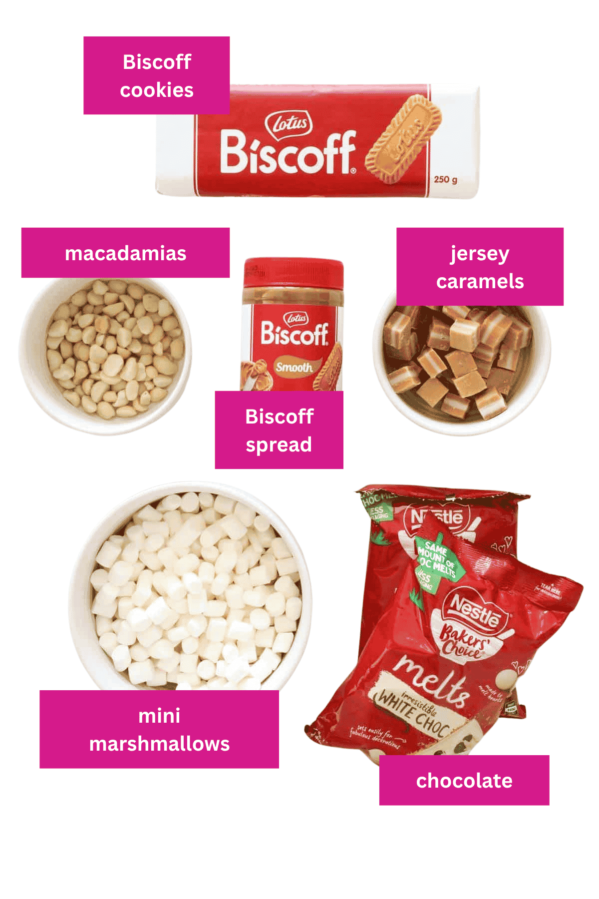 The ingredients for Biscoff rocky road.