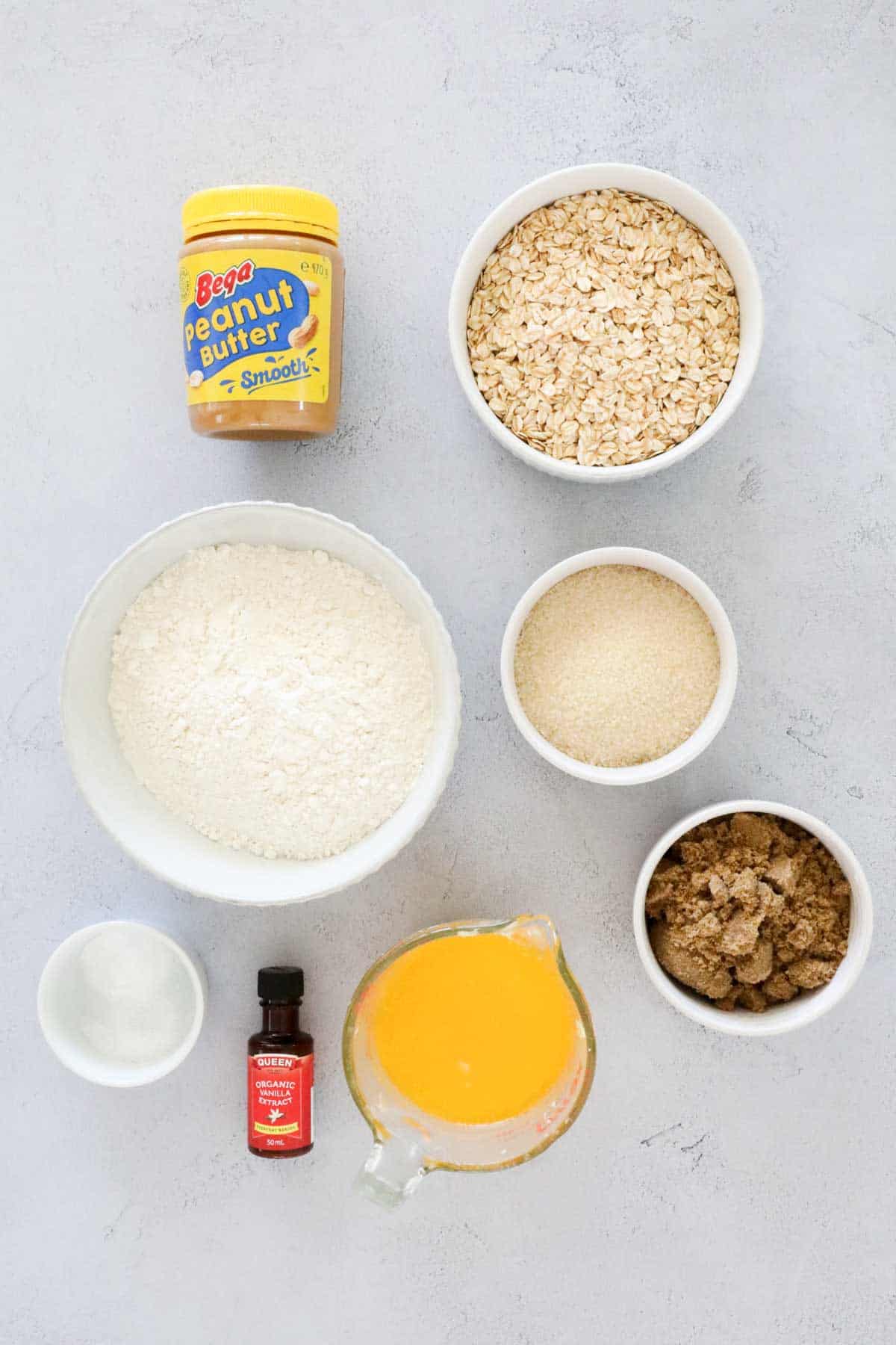 The ingredients for peanut butter oatmeal slice.
