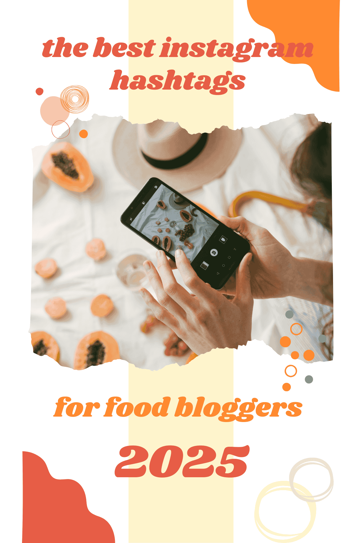 A image of a camera taking photos of food with the text 'Best Instagram Hashtags for Food Bloggers 2025'