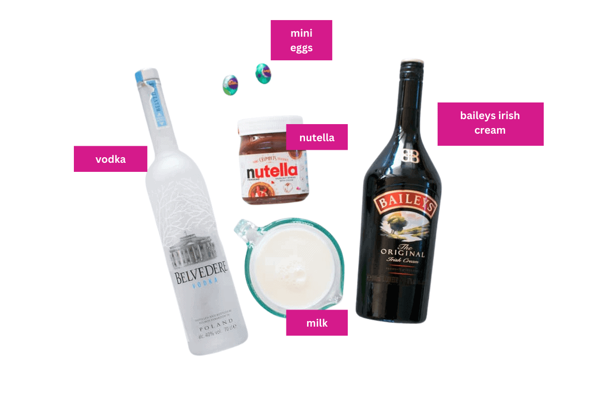 The ingredients for a chocolate easter cocktail.