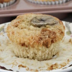 A moist banana muffin removed from it's paper case.