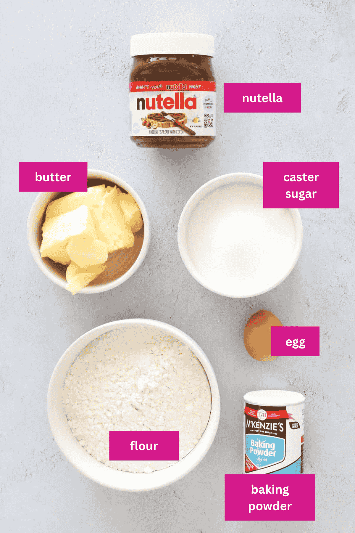 The ingredients for Nutella Thumbprint Cookies.