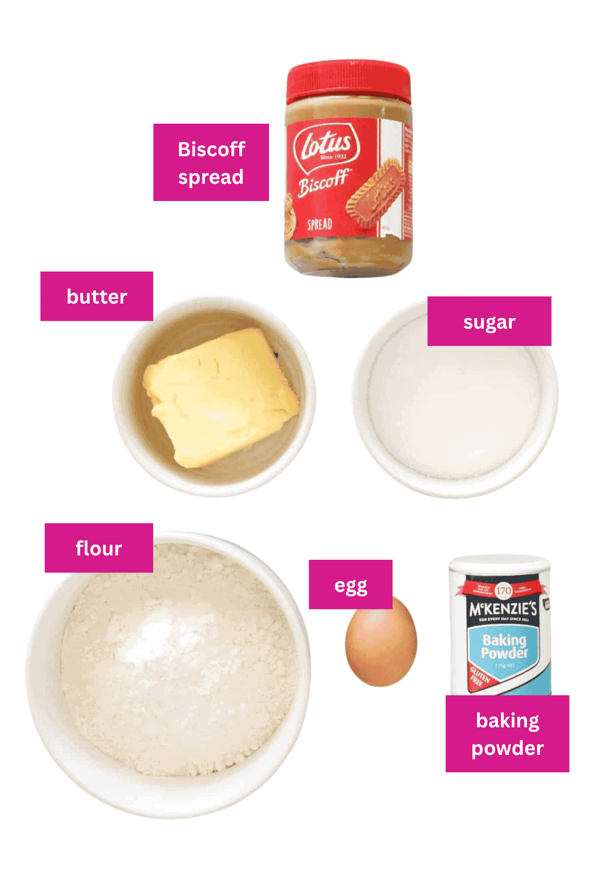 Labelled ingredients for Biscoff Thumbprint Cookies.