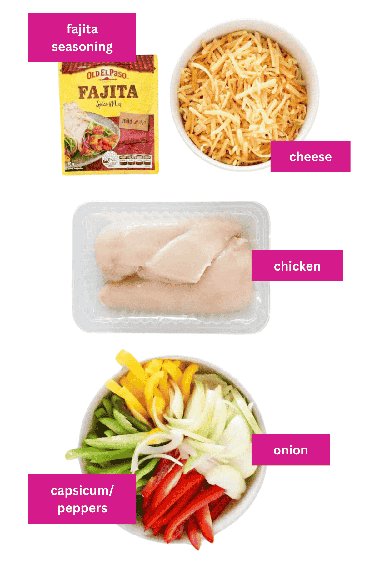 The ingredients for Chicken Fajita Casserole.