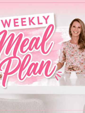 A food blogger with the text overlay Weekly Meal Plan