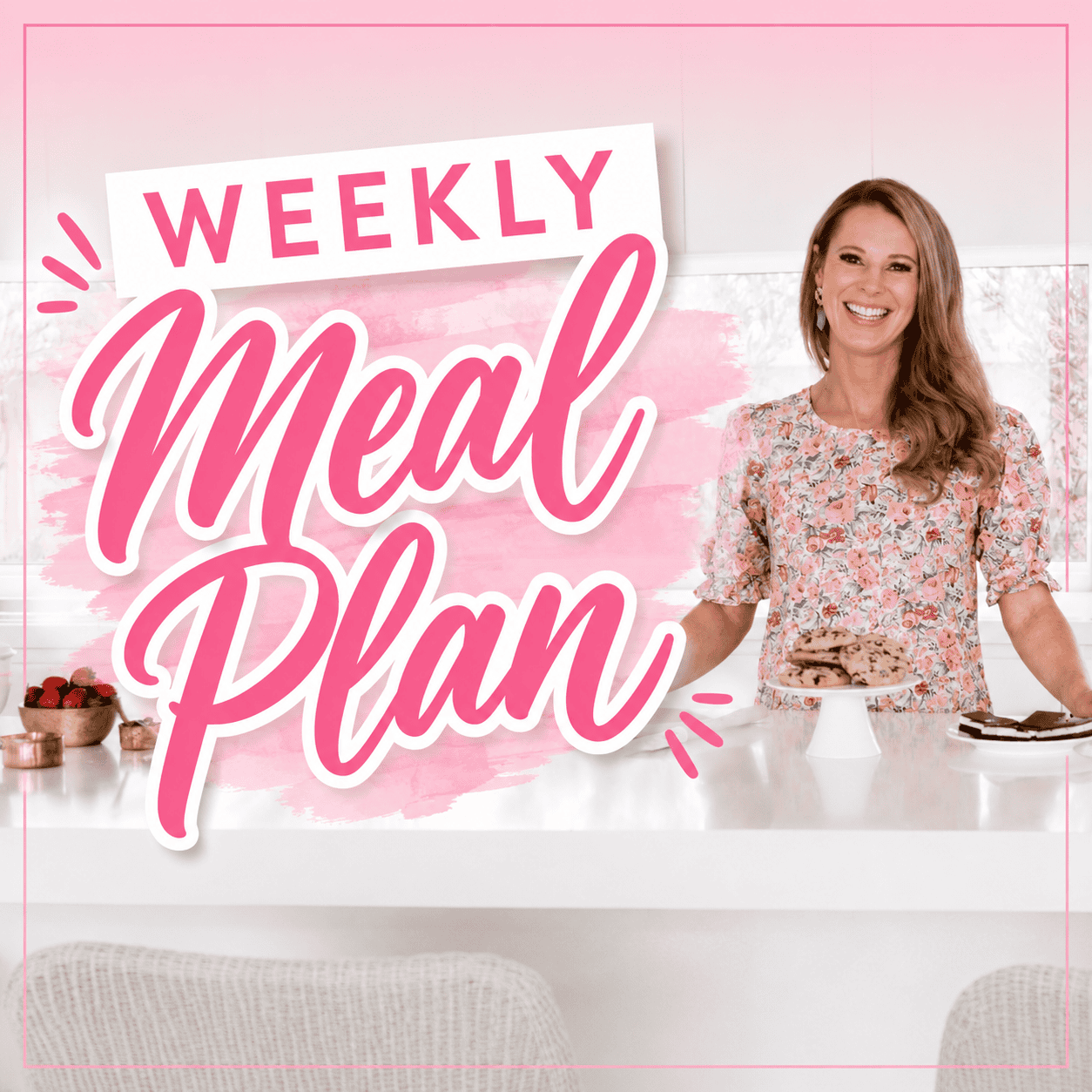 A food blogger with the text overlay Weekly Meal Plan